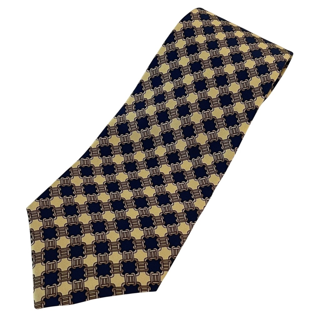 Vintage Savile Row by Brookville Silk Tie Geometric Navy Yellow Gold 58x3.75